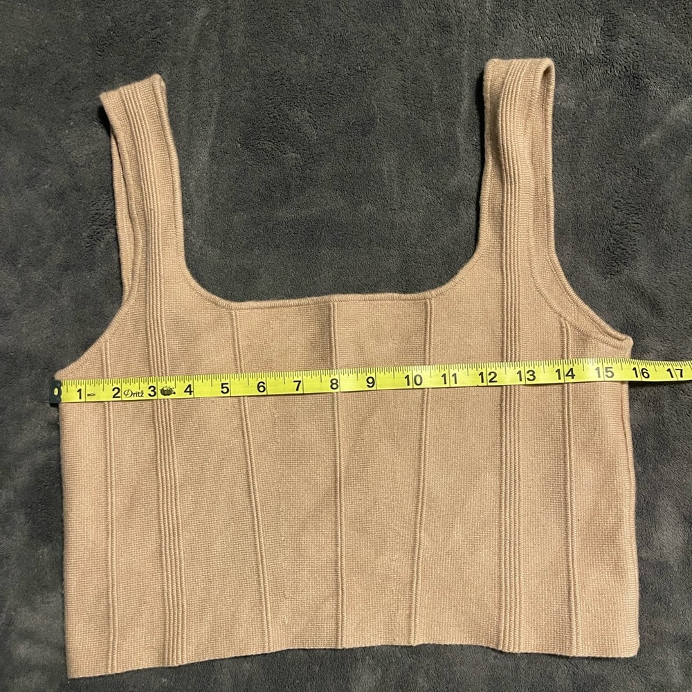 Tan Ribbed Knit Crop Top - Picture 3 of 4